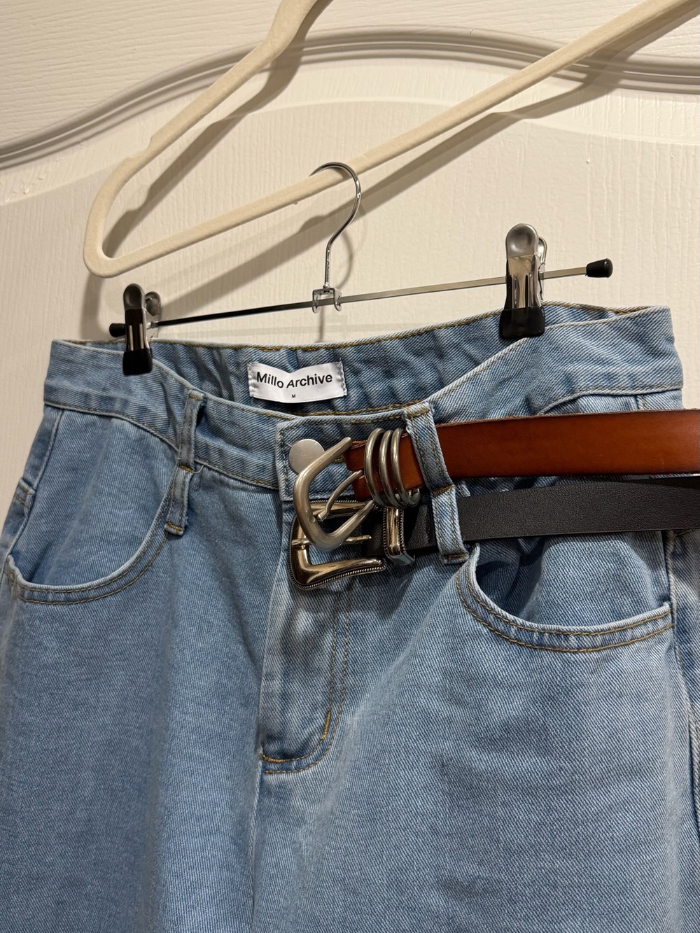 Double belt loop baggy wide leg Jeans